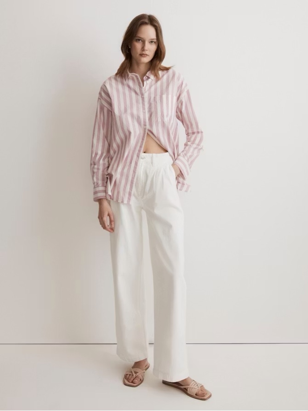 Madewell Pink and White Striped Collared Button-Up
